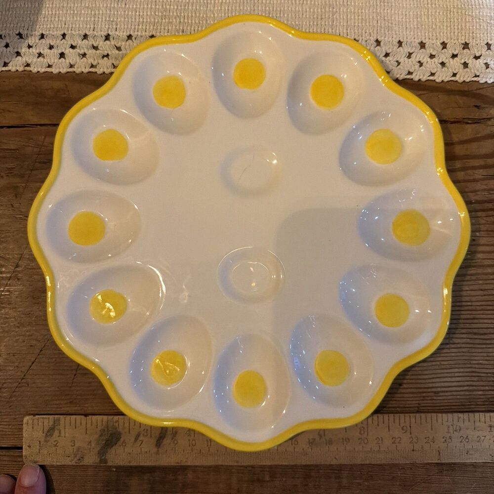 Deviled Egg Plate Platter 12 Hole Porcelain White 10 1/4” Flower Daisy Shaped
